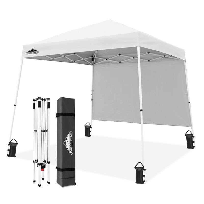 EAGLE PEAK 10x10 Pop Up Canopy Tent with Sidewall, Compact, Portable Slant Leg Instant Sun Shelter - White