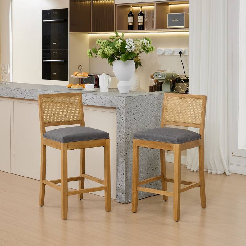 Roomfitters French Country Dining Chairs Set of 2 with Rattan Back and Upholstered Seat, Wood Side Chairs for Kitchen
