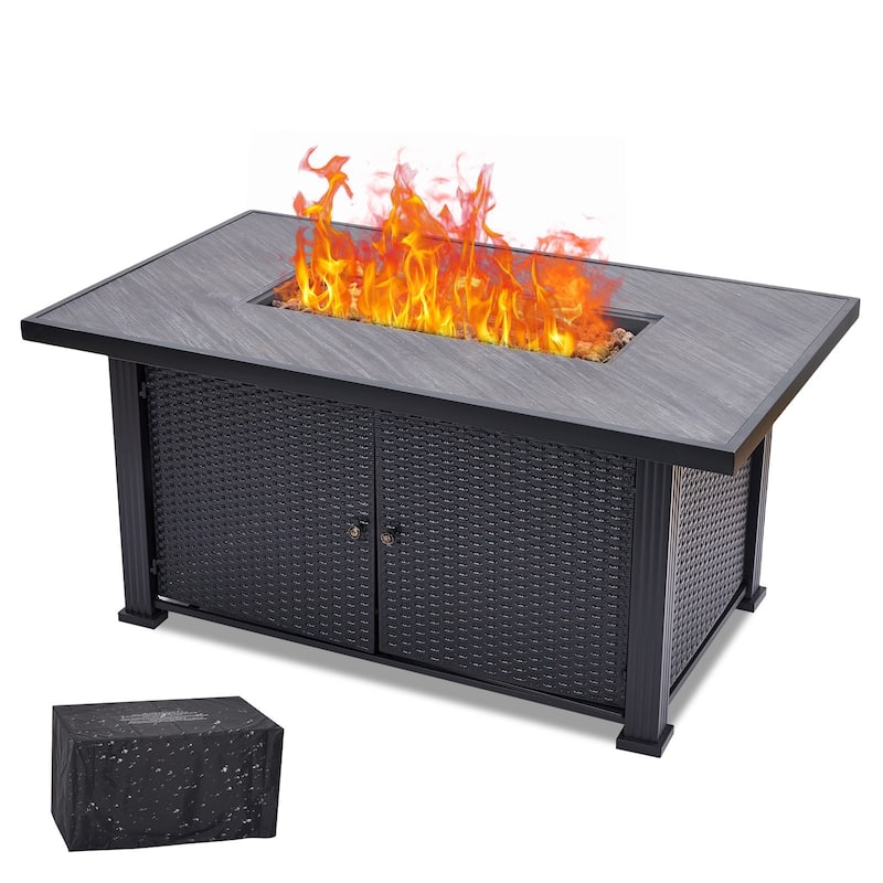 52Inch Propane Fire Pit Table with Double-Sided Cover - 52 Inch - Black