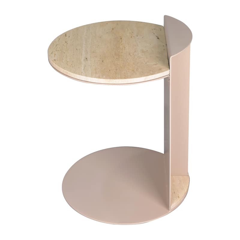 Javier 20" Contemporary Natural Marble/Metal Handmade C-Shaped End Table, Beige/Pink Beige, by JONATHAN Y.