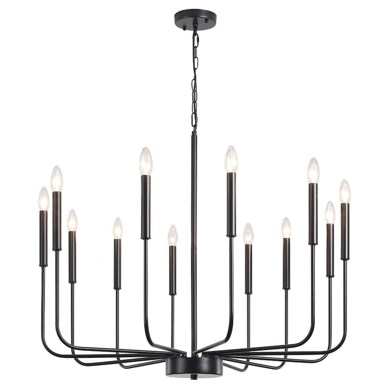 12-Light Rustic Candle Chandelier for Dining Room Living Room - W32.08" x H70.07" - N/A