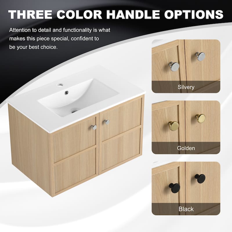 30" Wall-Mounted Bathroom Vanity whit Ceramic Sink