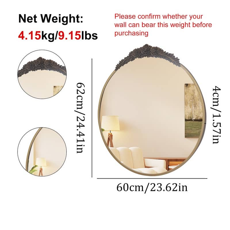 Wall Mirror Classic Baroque Brass Mirror Antique Gold Round Home Decor