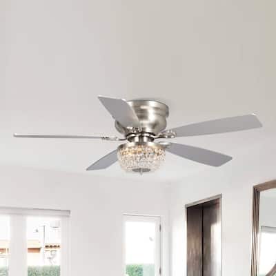 48" Polished Nickel Low Profile Crystal Ceiling Fan with Light and Remote