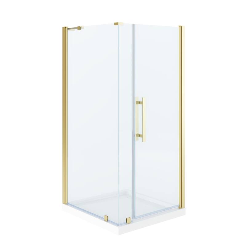 OVE Breeze Pivot Corner Frameless Pivot Shower Door Kit with Base Pan