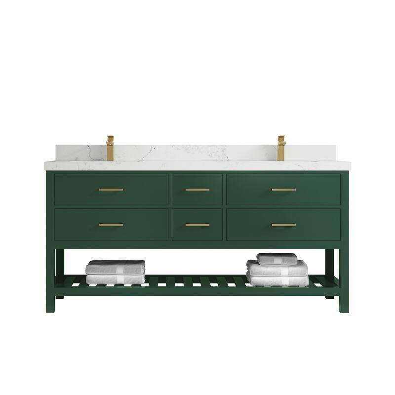 Willow Collections 72 in. W x 22 in. D Parker Double Sink Bathroom Vanity with Countertop - 2" Calacatta Nuvo - Lafayette Green