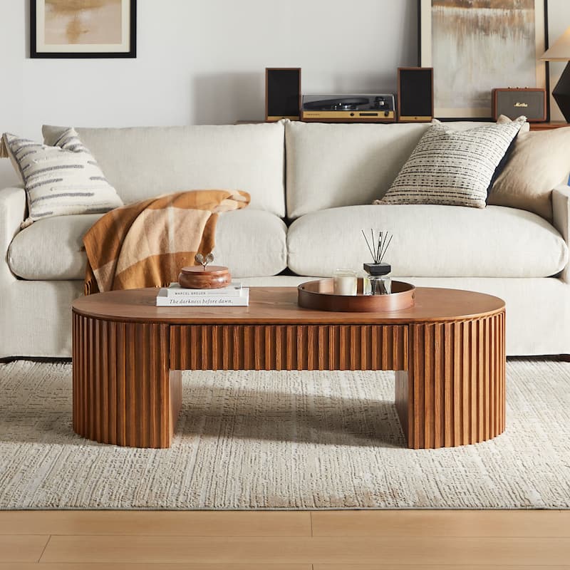 51.18'' Oval Wood Coffee Table With Drawer - Brown