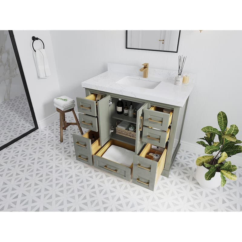 Willow Collection 42 in W x 22 in D x 36 in H Boston Single Bowl Sink Bathroom Vanity with Countertop