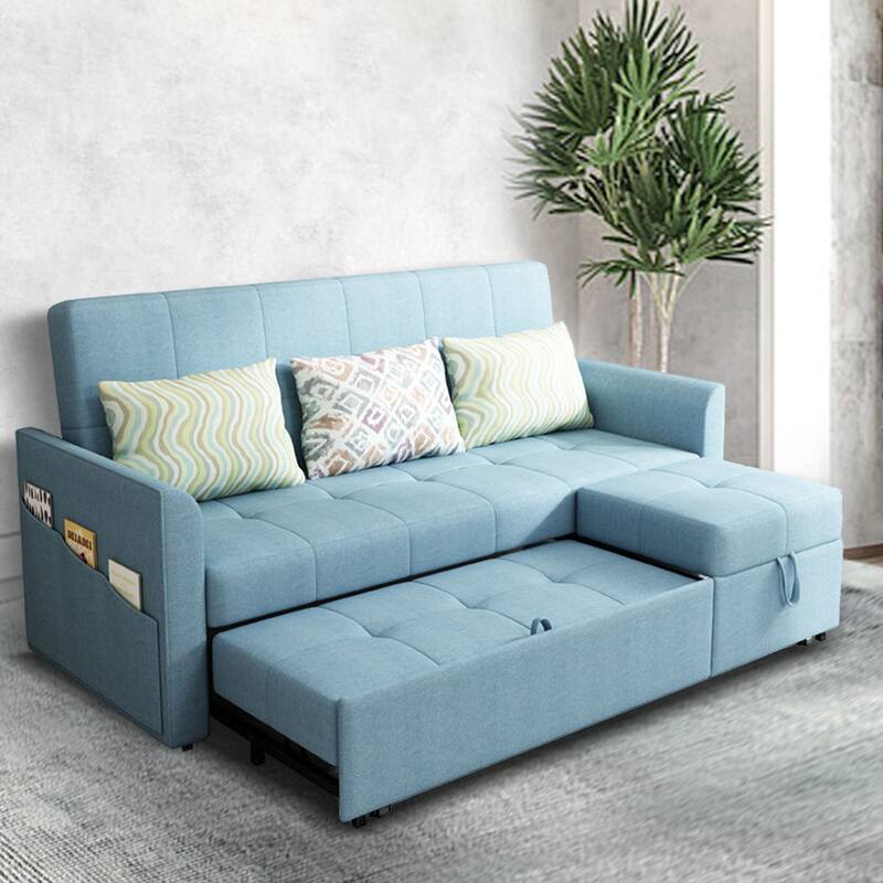 JASIWAY Linen Convertible Sleeper Sofa Chair Bed with Storage, Blue - 82.7"