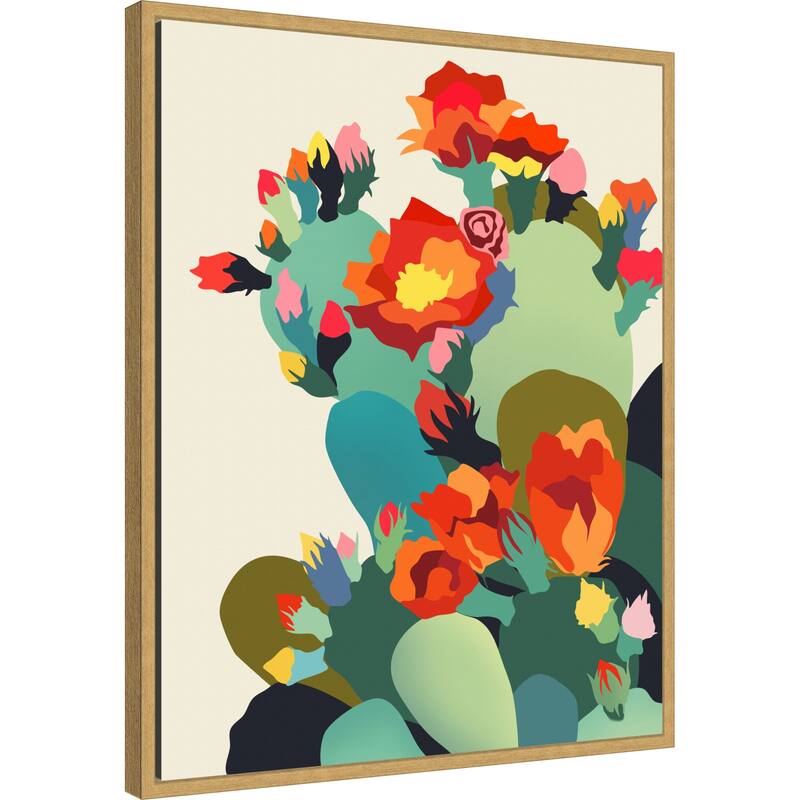 How Cactus Got Its Groove Back by Uma Gokhale Framed Canvas Wall Art Print - Sylvie Bright Gold