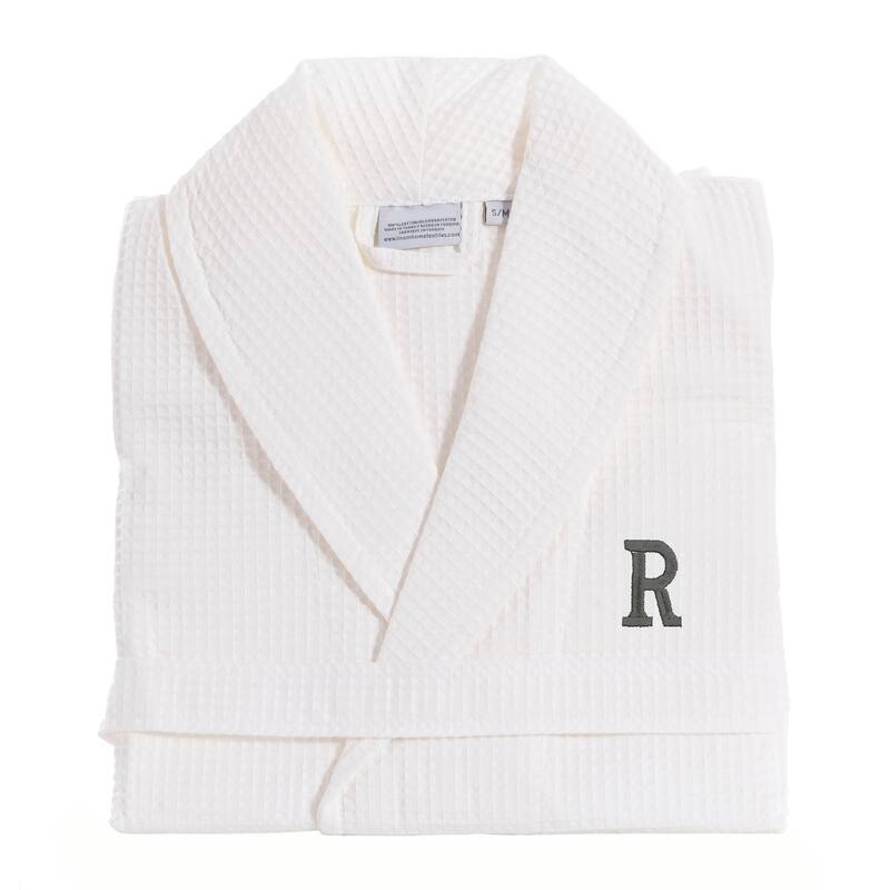 Authentic Hotel and Spa Monogrammed Turkish Cotton Unisex Waffle Weave Bath Robe - S/M - R