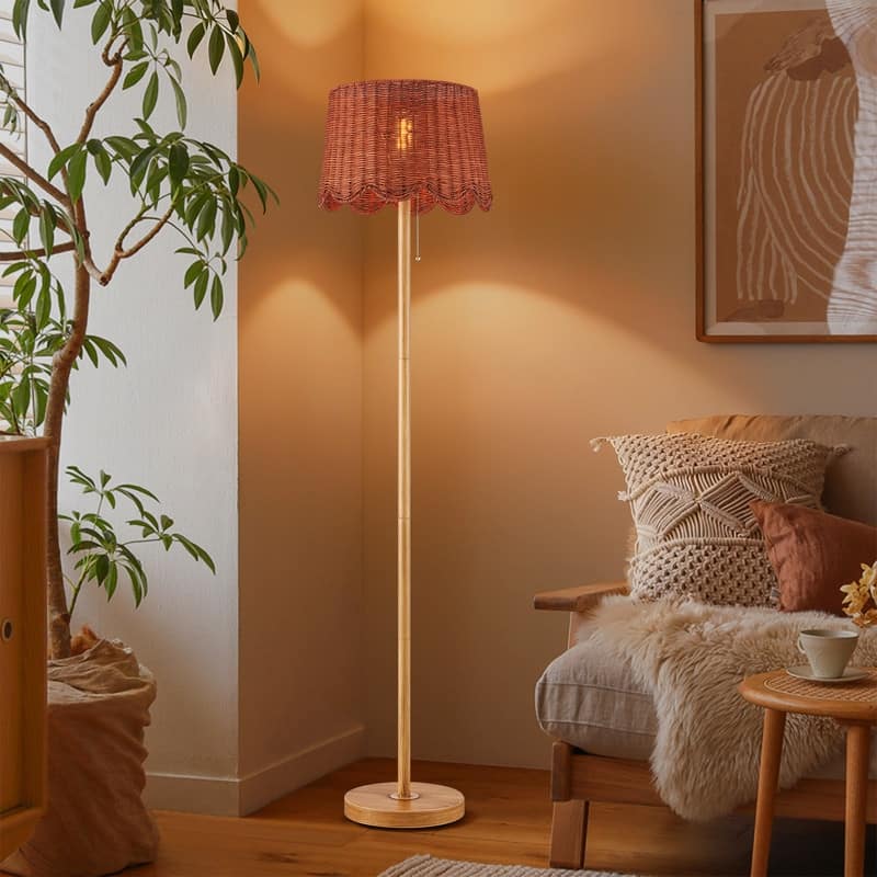 KAWOTI 62.5''H Rattan Floor Lamp with Pull Chain
