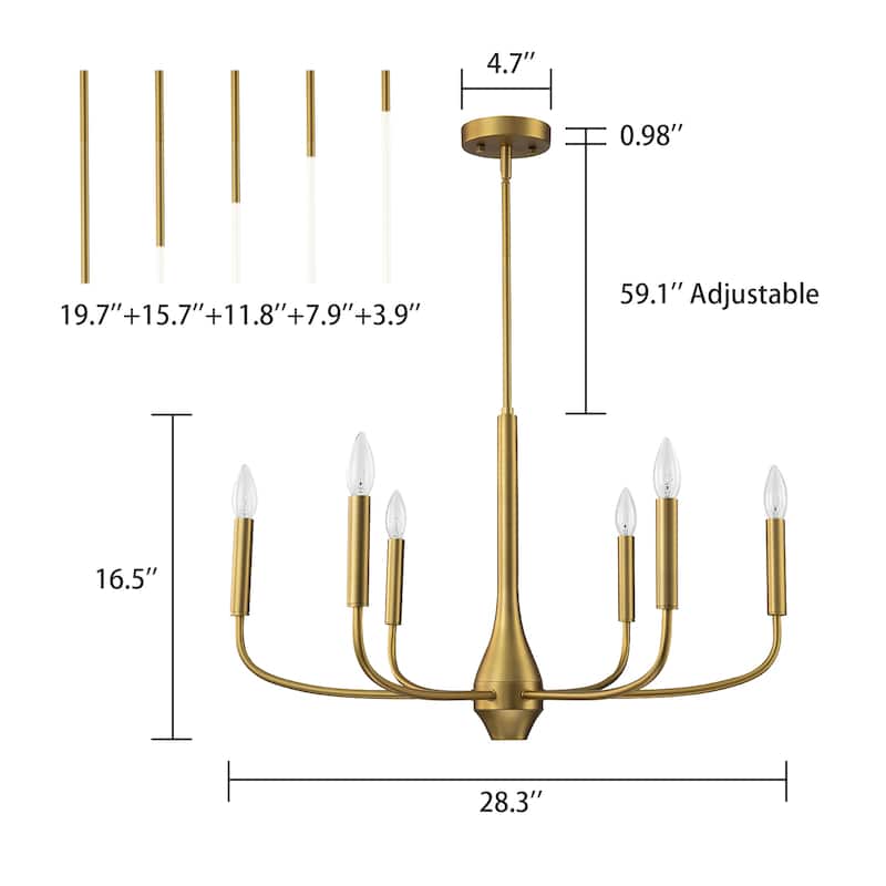 Mid-century Modern 6-Light Gold Candelabra Chandelier for Living/ Dining Room