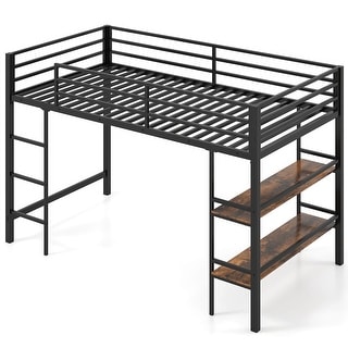 Costway Twin Size Low Loft Bed with Storage Shelves Ladder Full-length