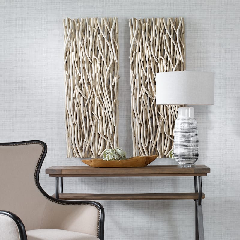 Teak Branch Rectangular Wall Decoration - 49" - Beige