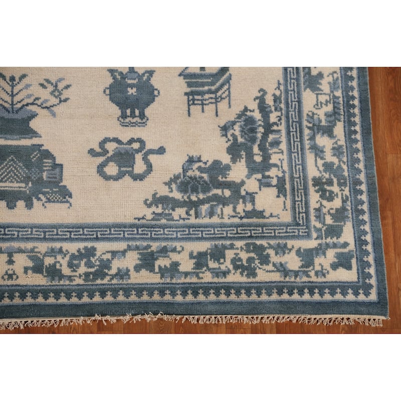 Art Deco Indian Square Rug Hand-Knotted Wool Carpet - 8'1" x 7'11"