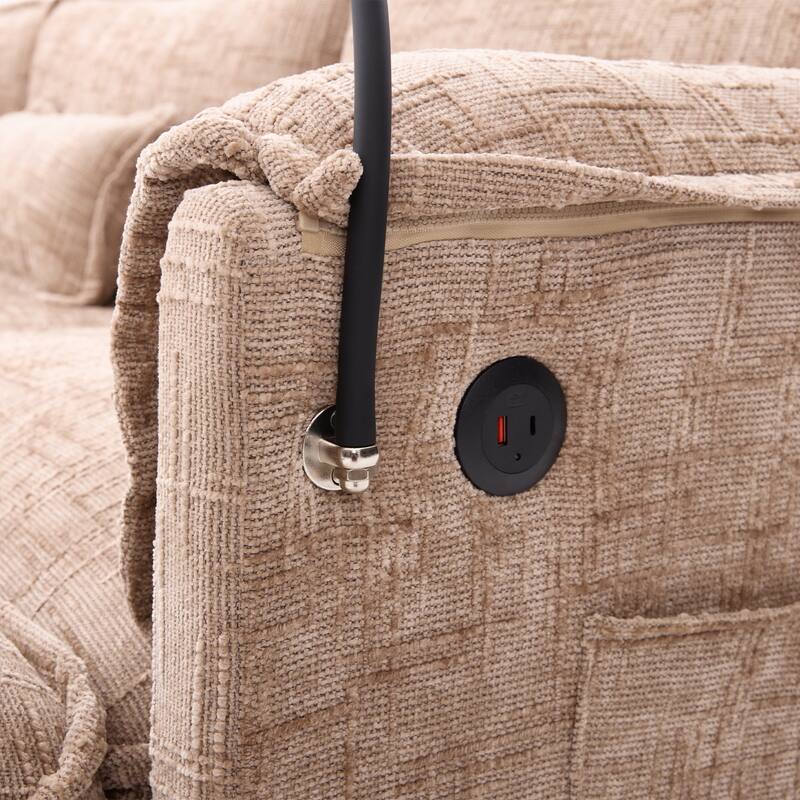 Modern Chenille Chaise Couch L-shaped Sectional Sofa with Storage Ottoman, Phone Holder, USB/Type-C Ports and Side Pockets