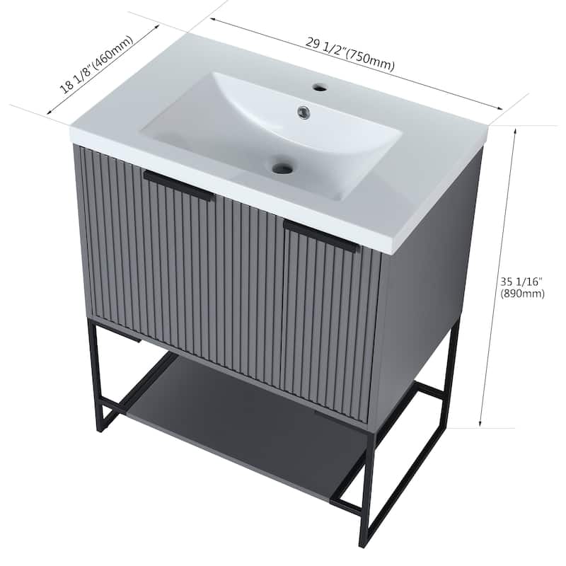 24"/30" Plywood Freestanding Bathroom Vanity Set with White Sink