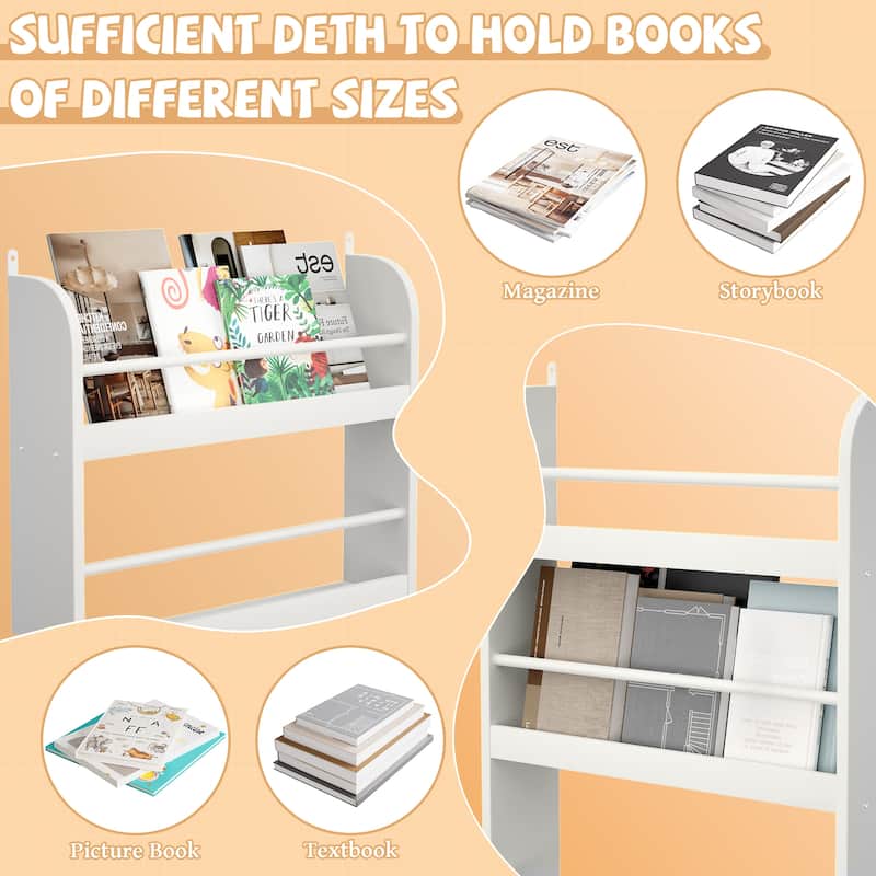 4-Tier Kids Bookshelf, Wall Mounted Kids Bookcases Organizer for Toys and Books