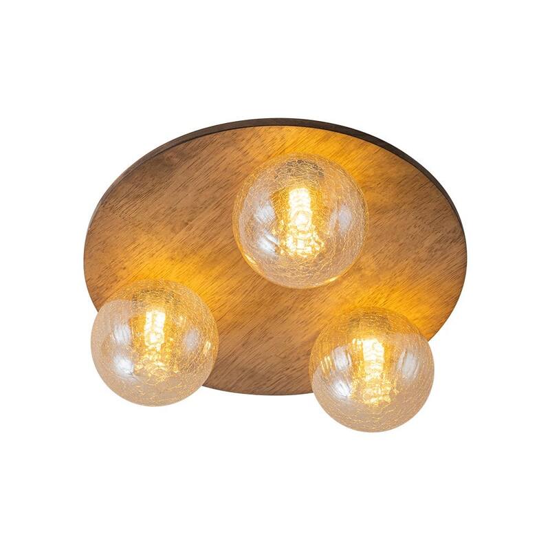 Italy Vintage Wood 3-Light Glass Globe Semi Flush Mount