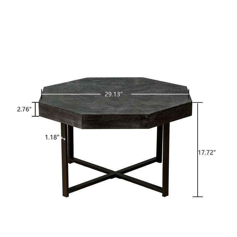 30-Inch Wood Octagonal Vintage Patchwork Coffee Table