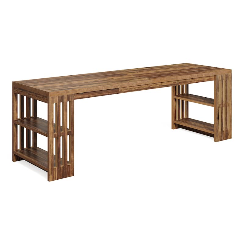 Two Person Desk with Bookshelf Computer Office Double Desk