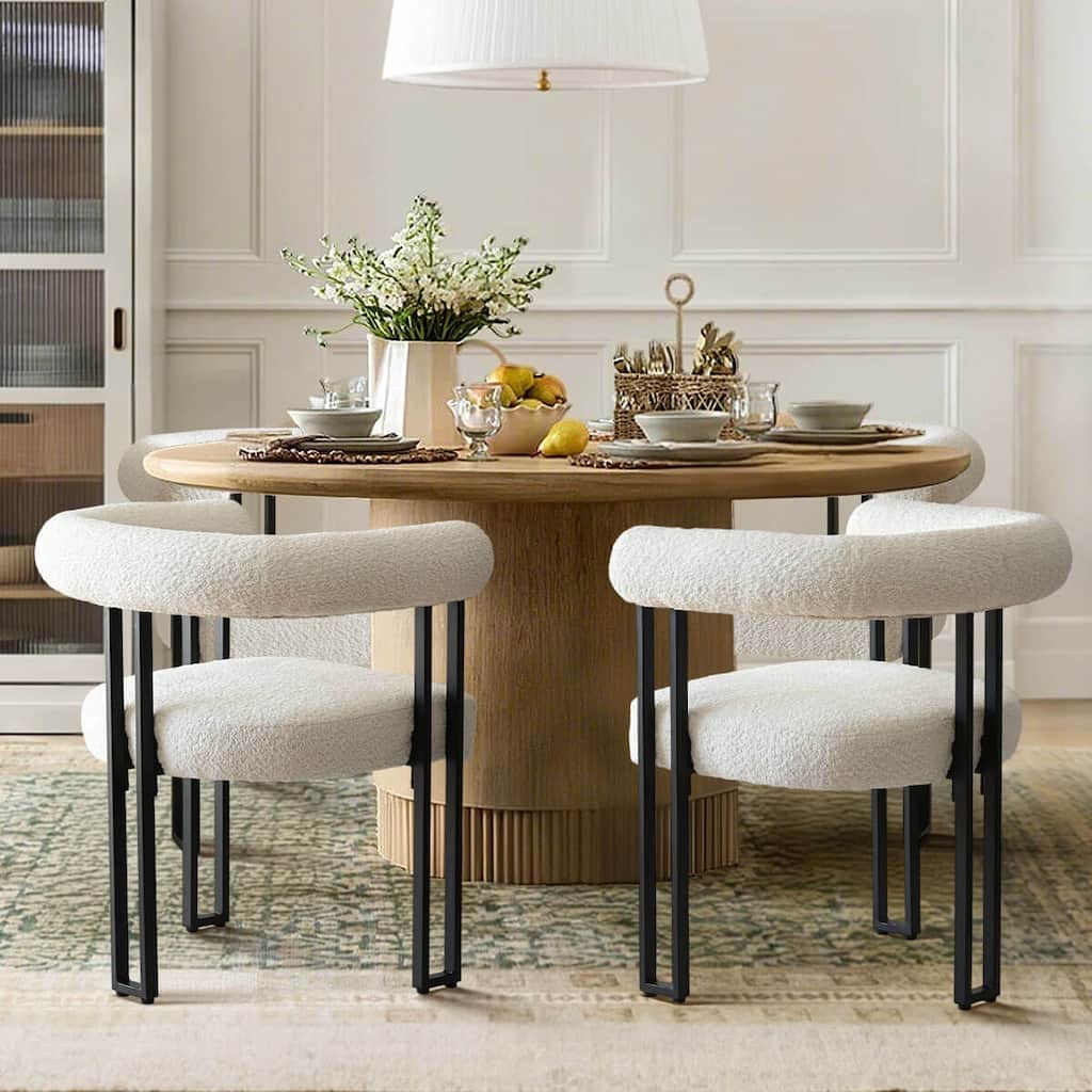 Fabric Arm Chair in Beige (Set of 4)