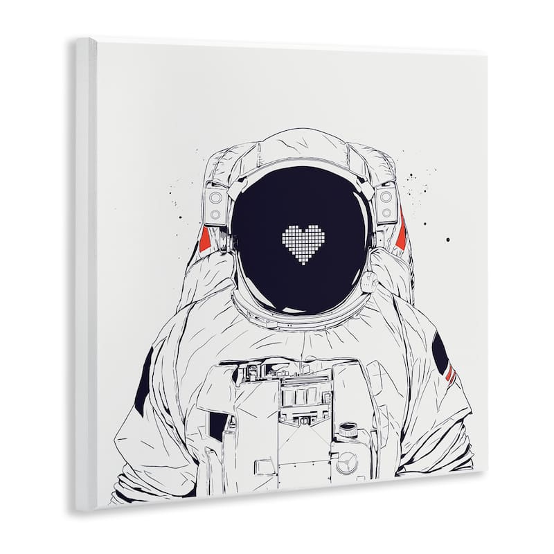 Stupell Minimal Astronaut with Heart Wall Plaque Art Design By Balazs Solti