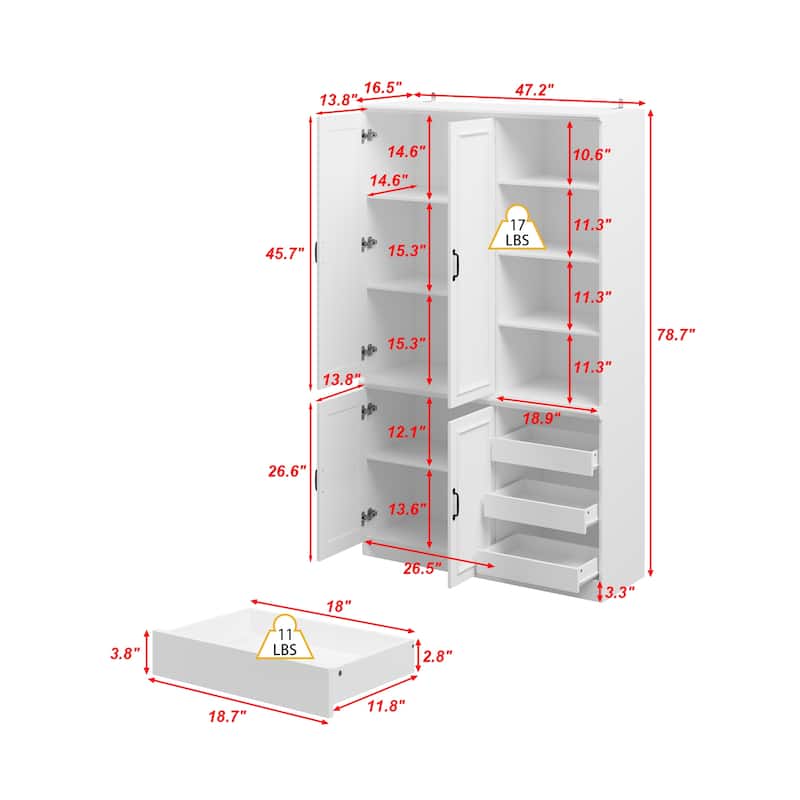 White Wardrobe Closet with Adjustable Shelves Solid Wood Frame Storage Cabinet for Home Organization