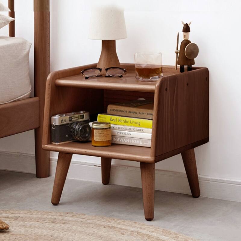 Modern Solid Beech Wood Nightstand with Ample Storage and Space-Saving Design