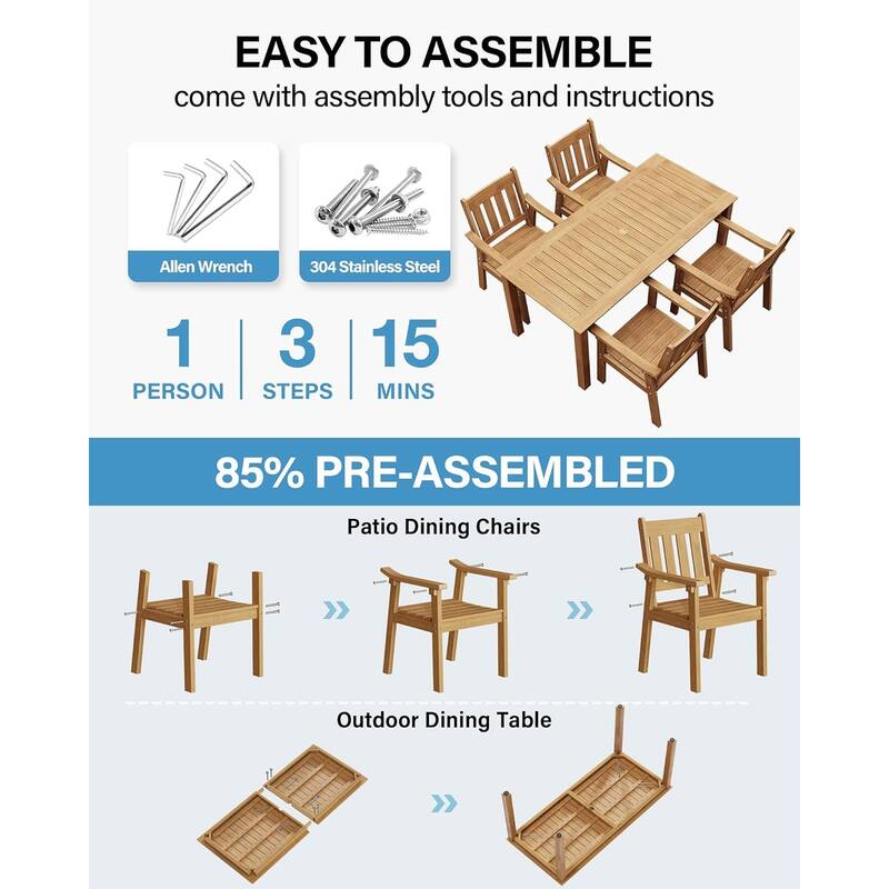 WINSOON 5-Piece HIPS All Weather Outdoor Patio Dining Sets with Umbrella Hole& Aluminum Frame,1-Table 4-Chairs