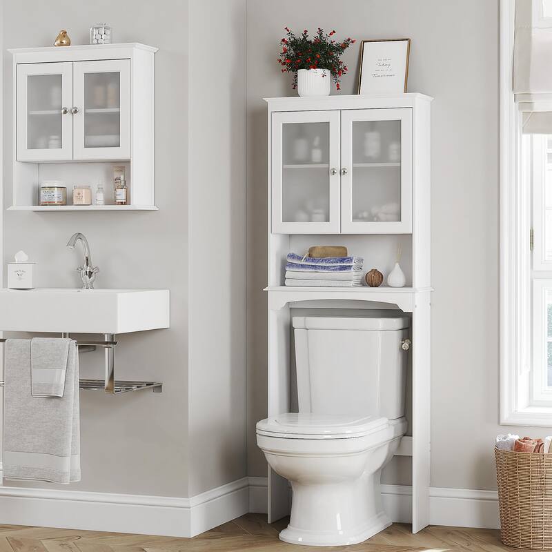COSTARS Over The Toilet Cabinet for Bathroom Storage, Above Toilet Storage Cabinet with Glass Doors, White