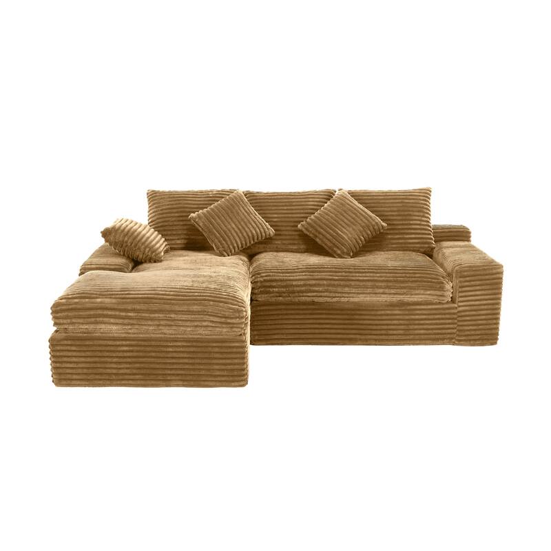 L-Shape Sectional Sofa with Chaise Lounge, Living Room Modular 4 Seat Sofa Sponge Compression Sleeper Sofa Couch