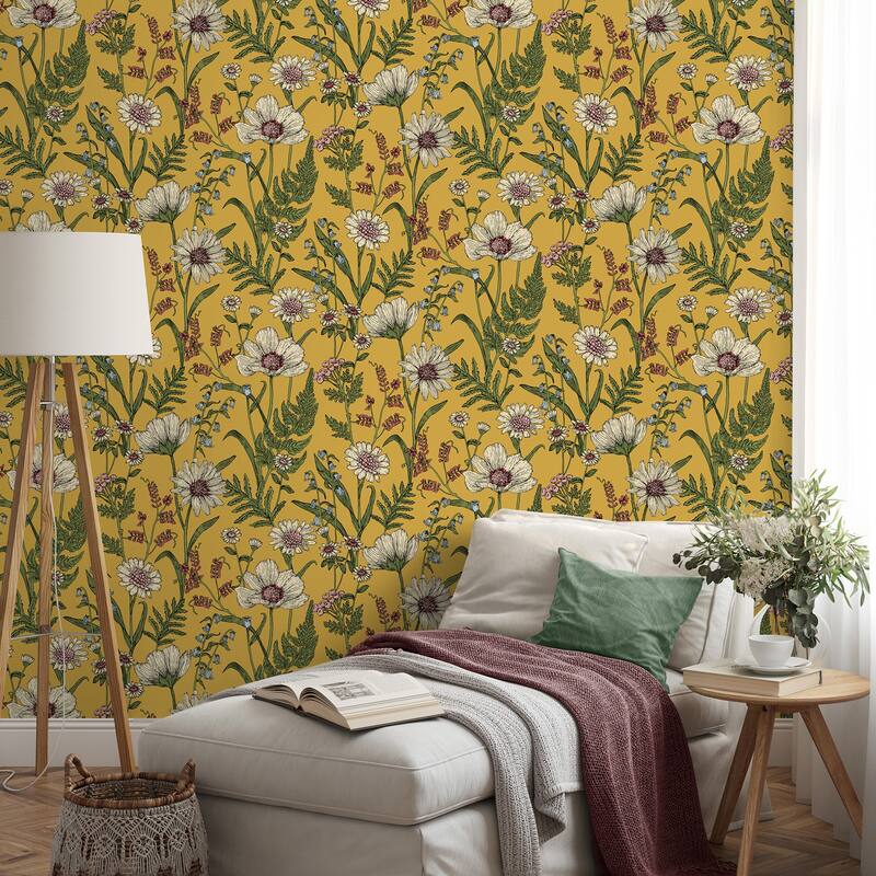 Fine Decor Arden Mustard Wild Meadow Wallpaper