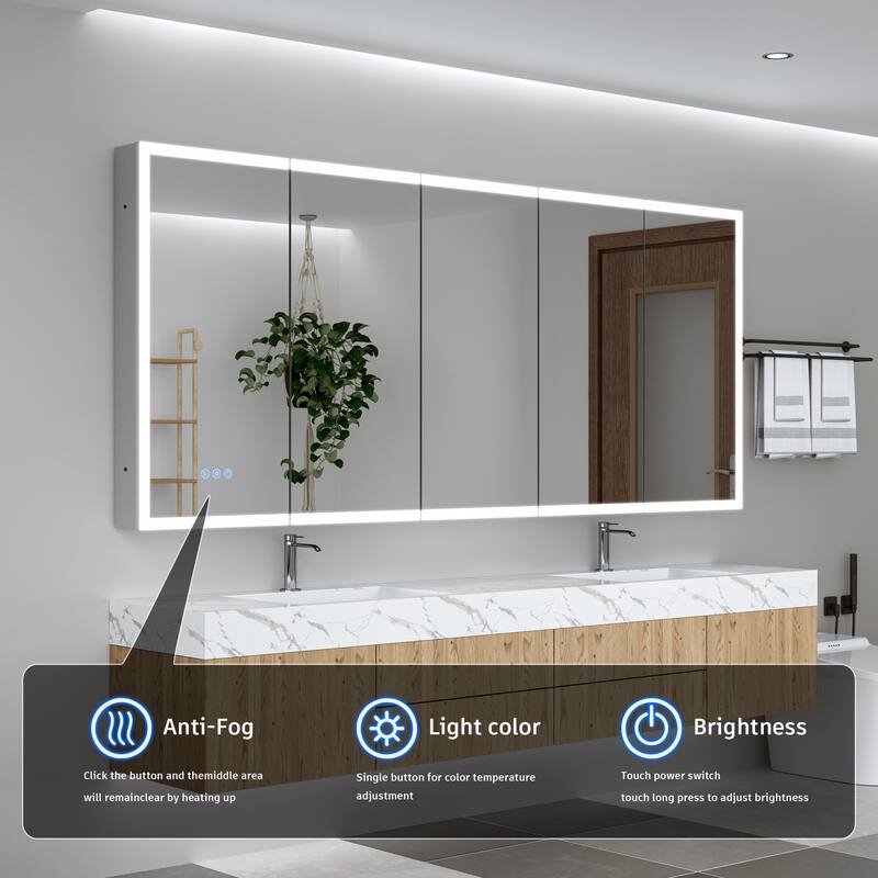 GDFStudio Elowen Aluminum Glass LED Medicine Cabinet with Anti-Fog Storage