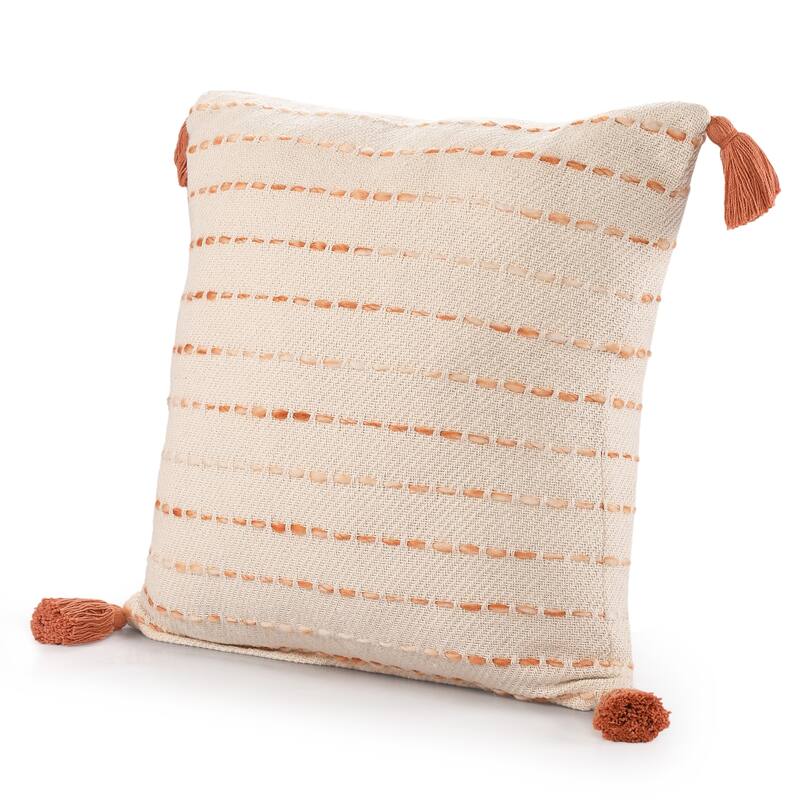 Sevita Torrent Variegated Stripe Cotton Blend Handmade 20"x20" Throw Pillow, with Tassels