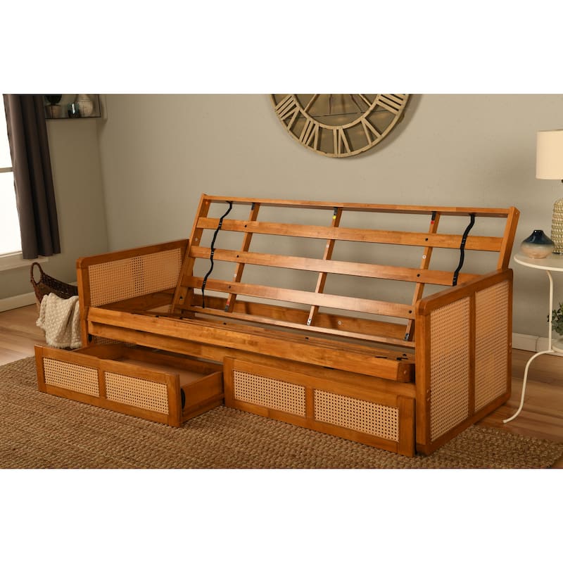 Somette Westport Full-size Futon Frame with Storage in Honey, Mattress Not Included