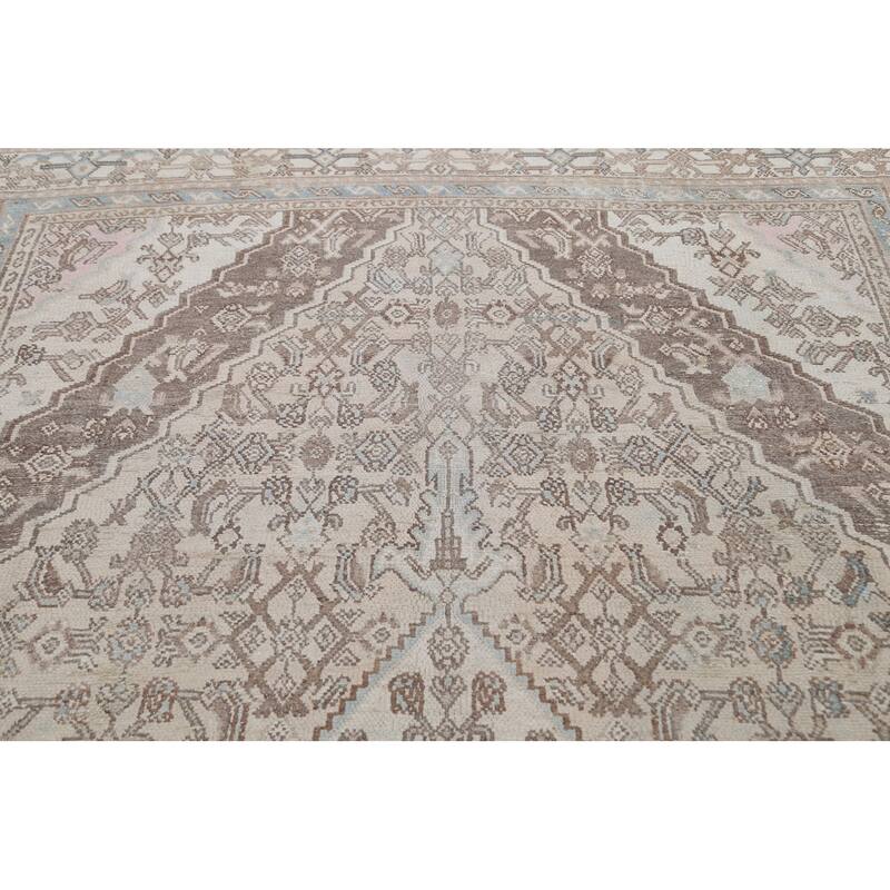 Muted Traditional Geometric Hamedan Persian Area Rug Wool Handmade - 6'10" x 9'9"