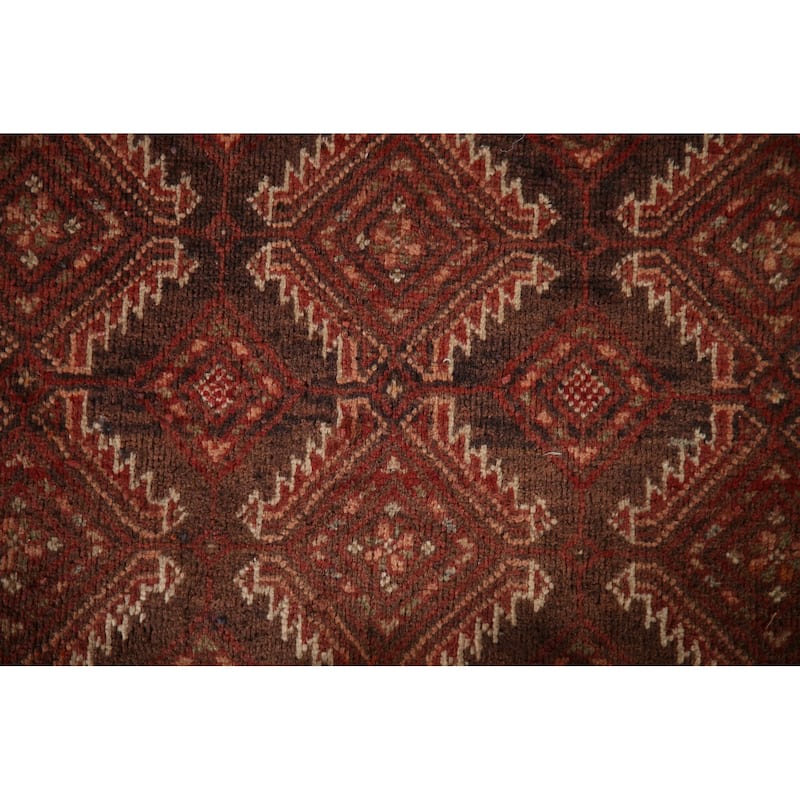 Geometric Balouch Persian Vintage Runner Rug Handmade Wool Carpet - 3'3"x 9'5"