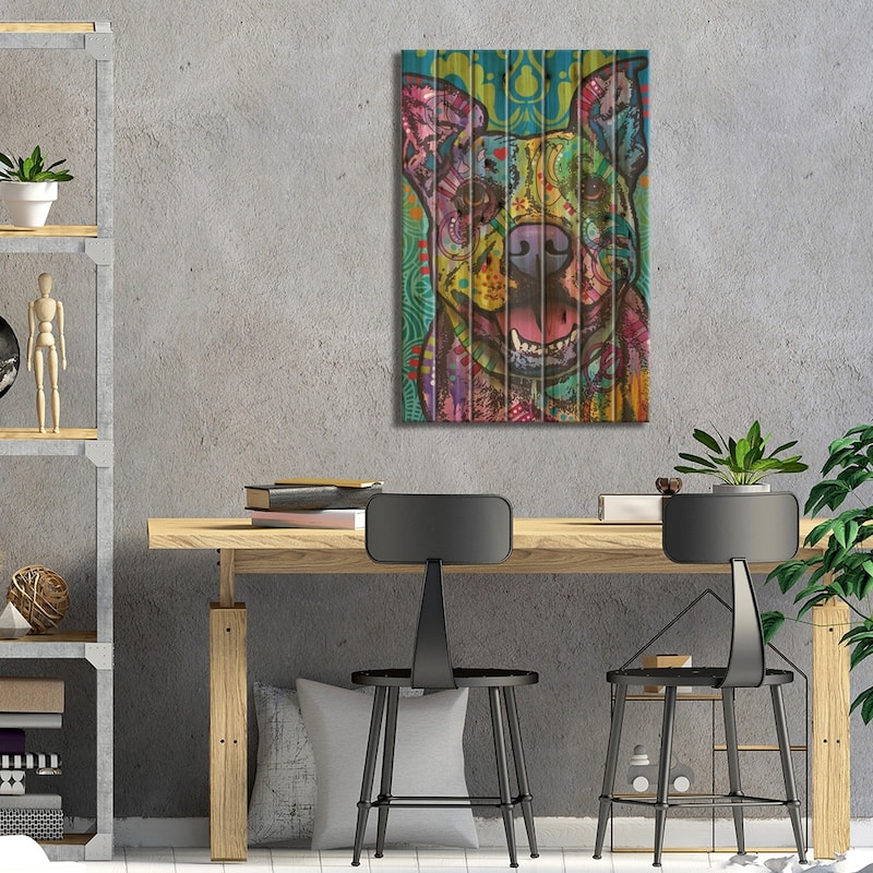 Butters, Pit Bull Print On Wood by Dean Russo - Multi-Color