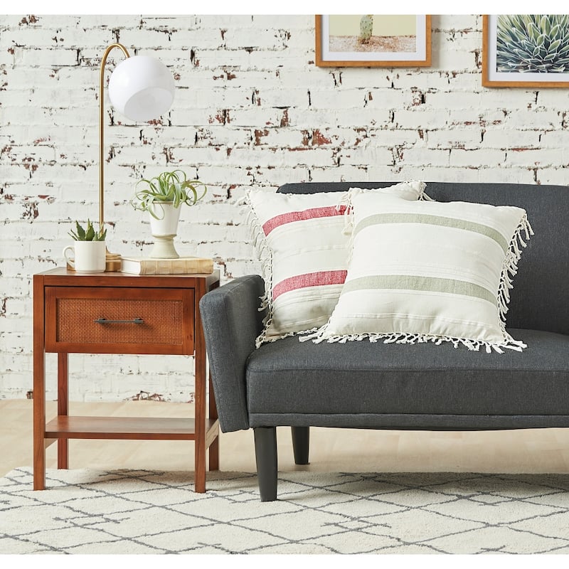 20" x 20" Nathan Cement Striped Woven Square Throw Pillow