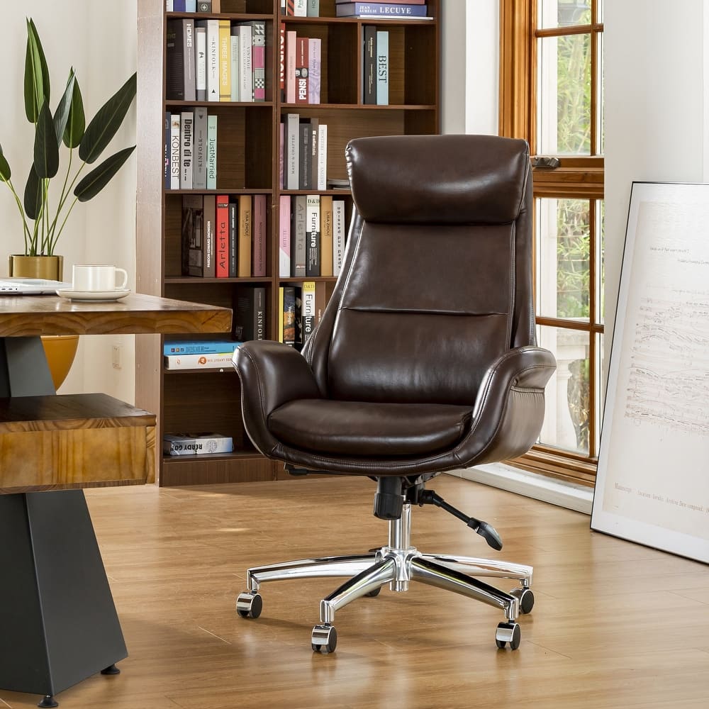 Glitzhome 48-inch Mid-century Adjustable Swivel Faux Leather Office Chair
