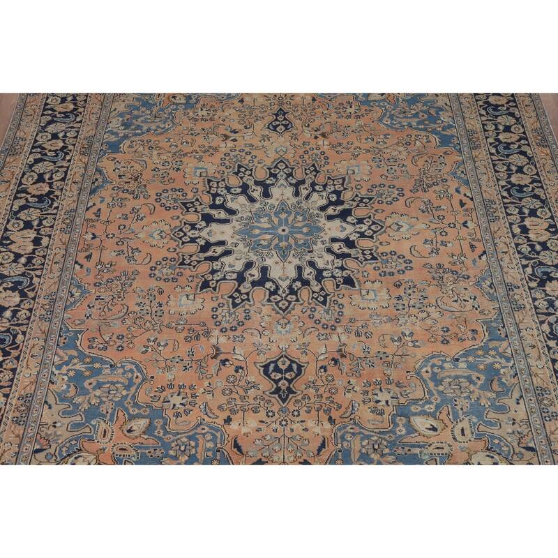 Light Orange Mashad Persian Area Rug Handmade Wool Carpet - 9'9"x 12'3"