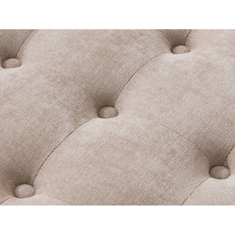 Tufted Large Round Storage Ottoman Footrest Beige/ Grey/ Blue