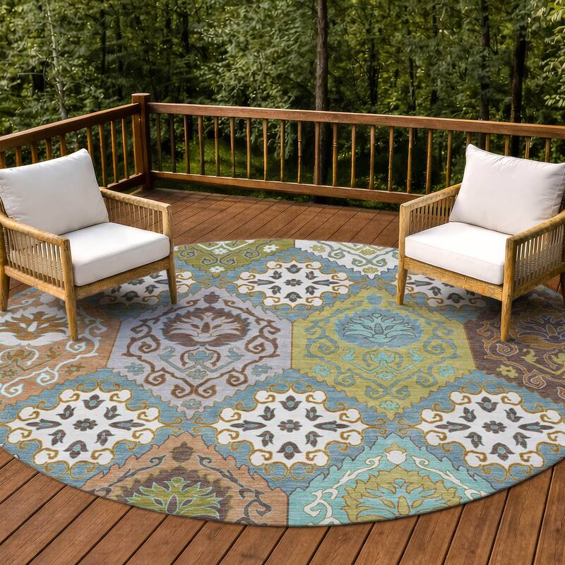 Machine Washable Indoor/ Outdoor Global Bayfield Chantille Rug - Teal - 8' x 8'