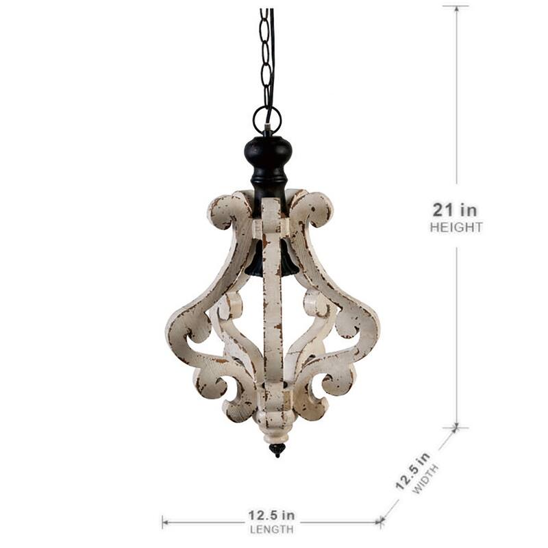 Farmhouse Distressed White Wood Pendant Chandelier