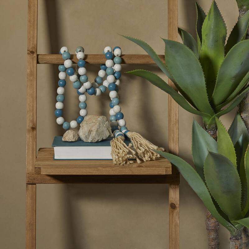 Mango Wood Handmade Round Long Carved Beaded Garland with Tassel - Roche River Decor