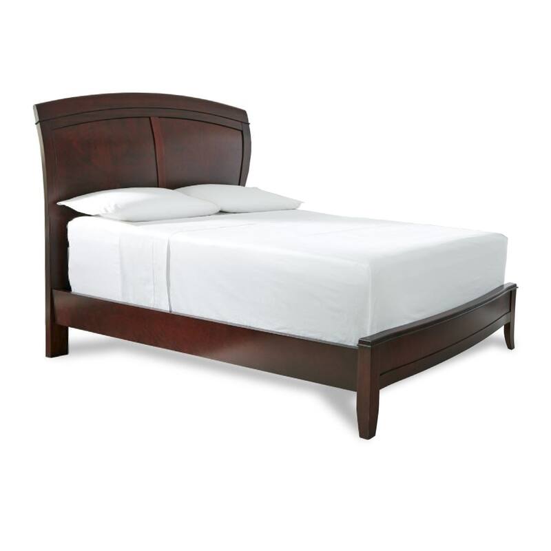 Kyle Soild Wood Low Profile Queen Bed with Sleigh Headboard, Cherry Brown