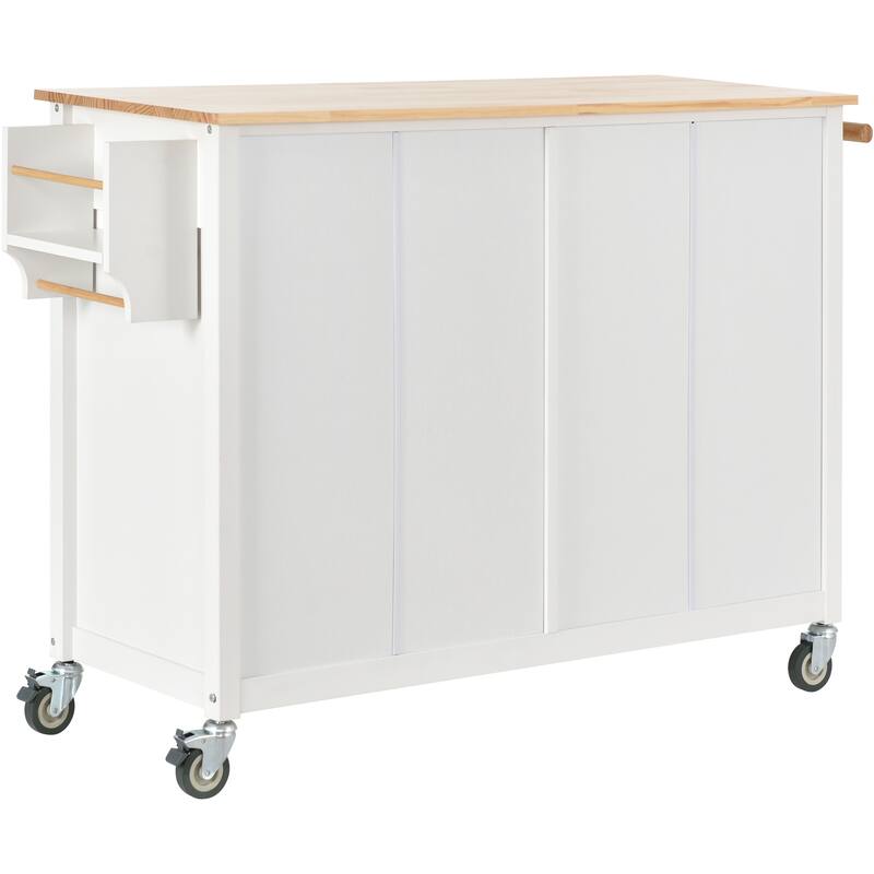 54.33'' Solid Wood Kitchen Island Cart with Locking Wheels, Spice Rack, Towel Rack, 4 Door Cabinet and 2 Drawers
