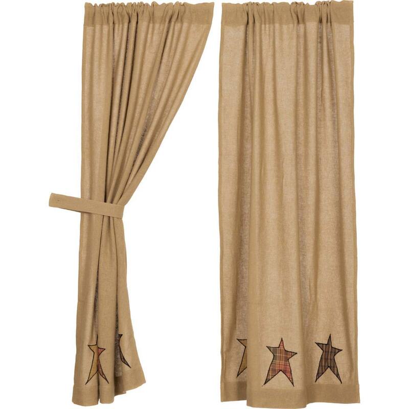 Stratton Burlap Applique Star Short Panel Set of 2 63x36 - Short Panel 63x36 - Short Panel 63x36
